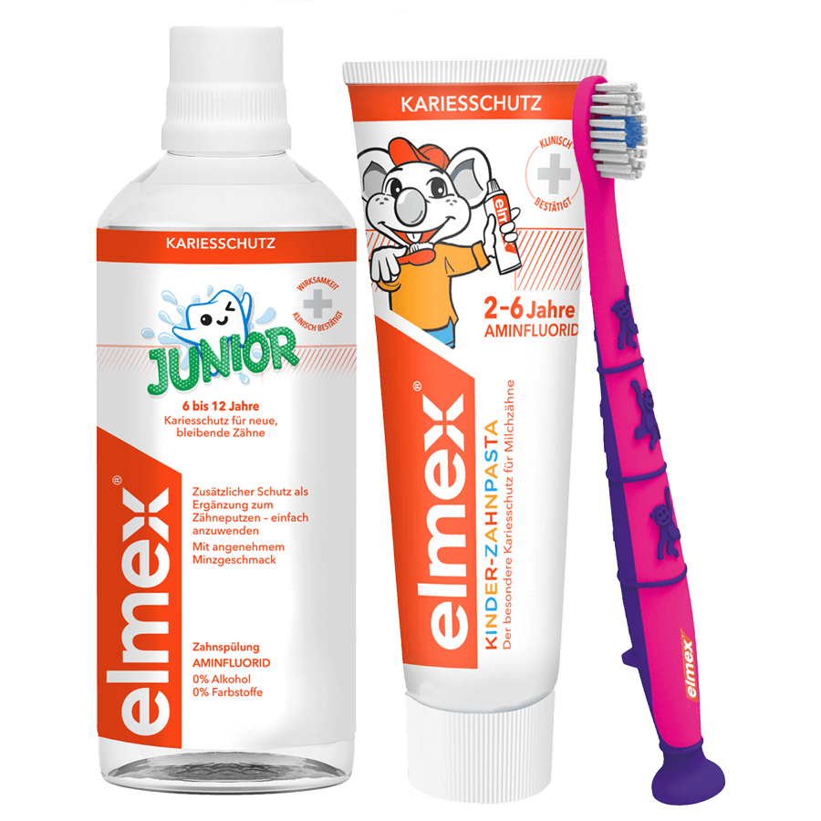 Produkte elmex Kinder Zahnpasta Zahnbürste Mundspülung