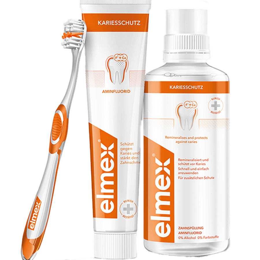 Produkte elmex Kariesschutz Zahnpasta Zahnbürste Mundspülung